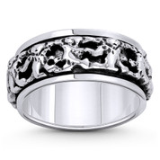 Teddy Bear Love & Affection Charm 9mm Wide Band Spinning Ring in Oxidized .925 Sterling Silver - ST-FR161-SLO