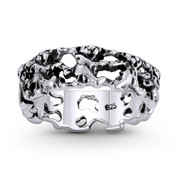 Teddy Bears Holding Hands Love & Affection Charm 6mm Band Eternity Ring in Oxidized .925 Sterling Silver - ST-FR162-SLO