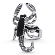 Scorpion Arachnid Charm Scorpio Zodiac Sign Faux Onyx Right-Hand Statement Ring in Oxidized .925 Sterling Silver - ST-FR164-SLO