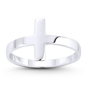 Sideways 14x10mm Latin Cross Christian Catholic Charm Right-Hand Ring in .925 Sterling Silver - ST-FR168-SLP