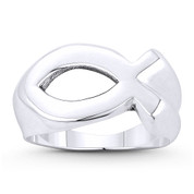 Ichthus / Ichthys Fish Jesus Symbol 10x18mm Christian Catholic Charm Right-Hand Ring in Oxidized .925 Sterling Silver - ST-FR169-SLO