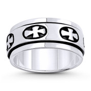 Flared Heraldic Pattee Cross Charm 9mm Band / Spinning Men's Ring in Oxidized .925 Sterling Silver - ST-FR173-SLO