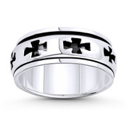 Flared Heraldic Pattee Cross Charm 8mm Band / Spinning Men's Ring in Oxidized .925 Sterling Silver - ST-FR174-SLO