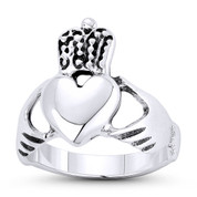 Irish Claddagh Hands & Heart Charm 3-16mm Love & Friendship Promise Ring in Oxidized .925 Sterling Silver - ST-FR177-SLO