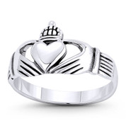 Irish Claddagh Hands & Heart Charm 2.5-9mm Love & Friendship Promise Ring in Oxidized .925 Sterling Silver - ST-FR178-SLO