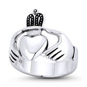 Irish Claddagh Hands & Heart Charm 4.5-14.5mm Love & Friendship Promise Ring in Oxidized .925 Sterling Silver - ST-FR179-SLO