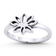 Lotus Flower Buddhist Charm Stackable Right-Hand Ring in Oxidized .925 Sterling Silver - ST-FR184-SLO
