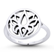 Lotus Flower Buddhist Charm Right-Hand Statement Ring in Oxidized .925 Sterling Silver - ST-FR185-SLO