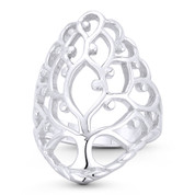 Tree-of-Life / Knowledge Etz Chaim 26x19mm Long Charm Right-Hand Statement Ring in .925 Sterling Silver - ST-FR187-SLP