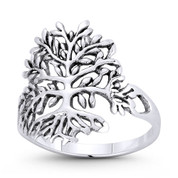 Tree-of-Life / Knowledge Etz Chaim 17x15mm Charm Right-Hand Statement Ring in Oxidized .925 Sterling Silver - ST-FR188-SLO