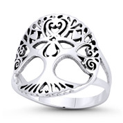Tree-of-Life / Knowledge Etz Chaim 18x16mm Charm Right-Hand Statement Ring in Oxidized .925 Sterling Silver - ST-FR189-SLO