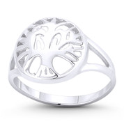 Tree-of-Life / Knowledge Etz Chaim 12mm Charm Right-Hand Statement Ring in .925 Sterling Silver - ST-FR190-SLP