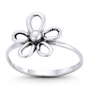 5-Petal Daisy Flower Charm Right-Hand Stackable Ring in Oxidized .925 Sterling Silver - ST-FR194-SLO