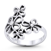Daisy Flower Cluster Wide-Span Charm Right-Hand Boho Statement Ring in Oxidized .925 Sterling Silver - ST-FR196-SLO