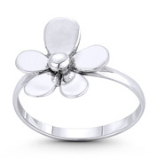 5-Petal Daisy Flower Charm Right-Hand Stackable Boho Ring in Oxidized .925 Sterling Silver - ST-FR198-SLO