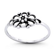 6-Petal Daisy Flower Charm Right-Hand Stackable Boho Ring in Oxidized .925 Sterling Silver - ST-FR201-SLO