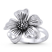 5-Petal Wild Flower Free Spirit Charm Right-Hand Statement Ring in Oxidized .925 Sterling Silver - ST-FR203-SLO