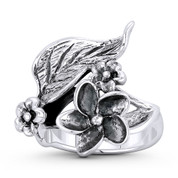 Plumeria Franginpani Hindu Religious Charm Right-Hand Statement Ring in Oxidized .925 Sterling Silver - ST-FR205-SLO