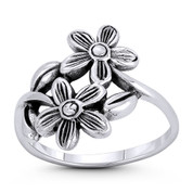 Daisy Flower Bypass Charm Right-Hand Boho Statement Ring in Oxidized .925 Sterling Silver - ST-FR206-SLO