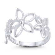 Triple Lily Flower Charm Right-Hand Statement Boho Fashion Ring in .925 Sterling Silver - ST-FR208-SLP