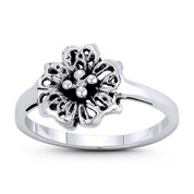 Lily Flower Charm Right-Hand Boho Stackable Ring in Oxidized .925 Sterling Silver - ST-FR212-SLO