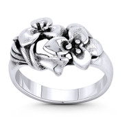 Lily Flower Charm Right-Hand Boho Stackable Ring in Oxidized .925 Sterling Silver - ST-FR213-SLO