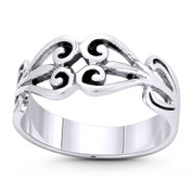 Filigree Swirl Heart Charm Vintage-Style 4-8mm Right-Hand Stacking Ring in Oxidized .925 Sterling Silver - ST-FR214-SLO