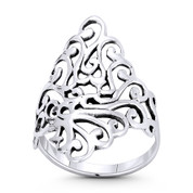 Filigree Swirl Plant Vine Green Thumb Garden Lover Charm 27mm (1.1in) Wide Ring in Oxidized .925 Sterling Silver - ST-FR217-SLO