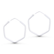 6-Sided Hexagon Tube (32x31x2mm) Lightweight Hollow Hoop Earrings in .925 Sterling Silver - ST-HE005-SL