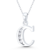 Initial Letter "C" CZ Crystal Charm 25x13mm (1in x 0.5in) Pendant in .925 Sterling Silver - ST-IP003-C-DiaCZ-SLP