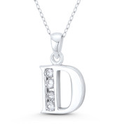 Initial Letter "D" CZ Crystal Charm 24x13mm (0.9in x 0.5in) Pendant in .925 Sterling Silver - ST-IP003-D-DiaCZ-SLP
