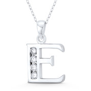 Initial Letter "E" CZ Crystal Charm 25x16mm (1in x 0.6in) Pendant in .925 Sterling Silver - ST-IP003-E-DiaCZ-SLP