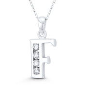 Initial Letter "F" CZ Crystal Charm 26x11mm (1in x 0.4in) Pendant in .925 Sterling Silver - ST-IP003-F-DiaCZ-SLP
