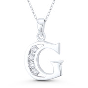 Initial Letter "G" CZ Crystal Charm 25x17mm (1in x 0.7in) Pendant in .925 Sterling Silver - ST-IP003-G-DiaCZ-SLP