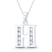 Initial Letter "H" CZ Crystal Charm 25x16mm (1in x 0.6in) Pendant in .925 Sterling Silver - ST-IP003-H-DiaCZ-SLP