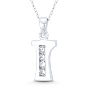 Initial Letter "I" CZ Crystal Charm 26x11mm (1in x 0.4in) Pendant in .925 Sterling Silver - ST-IP003-I-DiaCZ-SLP