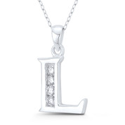 Initial Letter "L" CZ Crystal Charm 25x15mm (1in x 0.6in) Pendant in .925 Sterling Silver - ST-IP003-L-DiaCZ-SLP