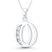 Initial Letter "O" CZ Crystal Charm 28x17mm (1.1in x 0.7in) Pendant in .925 Sterling Silver - ST-IP003-O-DiaCZ-SLP
