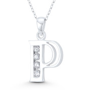 Initial Letter "P" CZ Crystal Charm 27x14mm (1.1in x 0.6in) Pendant in .925 Sterling Silver - ST-IP003-P-DiaCZ-SLP