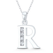 Initial Letter "R" CZ Crystal Charm 25x17mm (1in x 0.7in) Pendant in .925 Sterling Silver - ST-IP003-R-DiaCZ-SLP