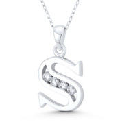Initial Letter "S" CZ Crystal Charm 25x14mm (1in x 0.5in) Pendant in .925 Sterling Silver - ST-IP003-S-DiaCZ-SLP