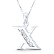 Initial Letter "X" CZ Crystal Charm 25x20mm (1in x 0.8in) Pendant in .925 Sterling Silver - ST-IP003-X-DiaCZ-SLP