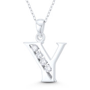Initial Letter "Y" CZ Crystal Charm 25x18mm (1in x 0.7in) Pendant in .925 Sterling Silver - ST-IP003-Y-DiaCZ-SLP