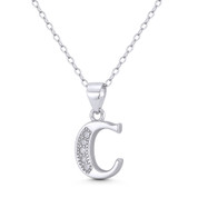 Initial Letter "C" Block Script CZ Crystal 19x10mm (0.75x0.4in) Pendant in .925 Sterling Silver w/ Rhodium - ST-IP004-C-DiaCZ-SLW