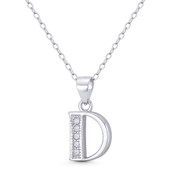 Initial Letter "D" Block Script CZ Crystal 19x10mm (0.75x0.4in) Pendant in .925 Sterling Silver w/ Rhodium - ST-IP004-D-DiaCZ-SLW