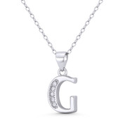 Initial Letter "G" Block Script CZ Crystal 20x10mm (0.8x0.4in) Pendant in .925 Sterling Silver w/ Rhodium - ST-IP004-G-DiaCZ-SLW