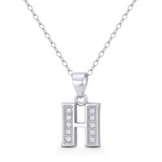 Initial Letter "H" Block Script CZ Crystal 18x10mm (0.7x0.4in) Pendant in .925 Sterling Silver w/ Rhodium - ST-IP004-H-DiaCZ-SLW