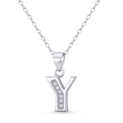 Initial Letter "Y" Block Script CZ Crystal 19x10mm (0.75x0.4in) Pendant in .925 Sterling Silver w/ Rhodium - ST-IP004-Y-DiaCZ-SLW