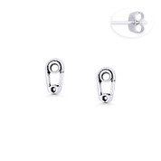 Baby Diaper Safety Pin Charm Stud Earrings in Oxidized .925 Sterling Silver - ST-SE138-SL