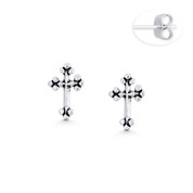 St. Thomas Medieval Cross Stud Earrings in Oxidized .925 Sterling Silver - ST-SE139-SL